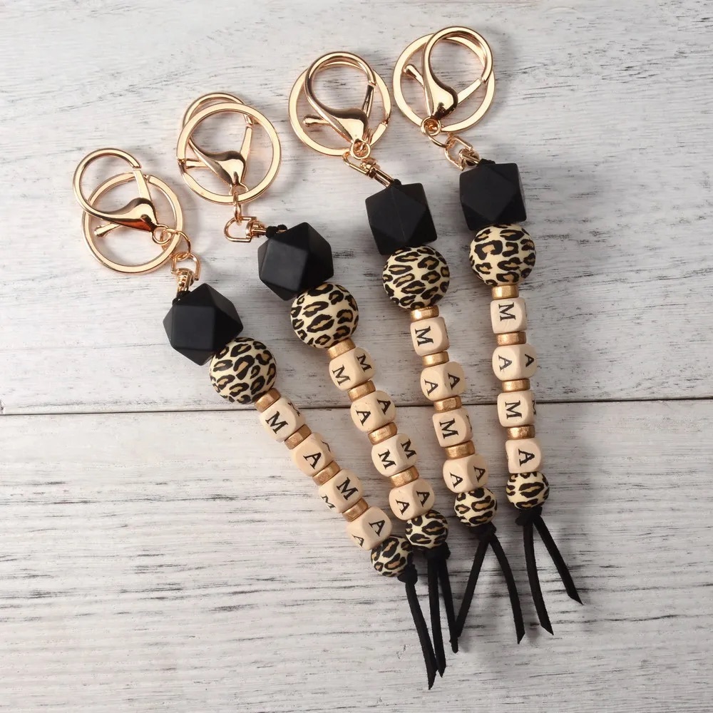 MAMA Silica Beaded Leopard print Keychain purse or bag pendant in variou…